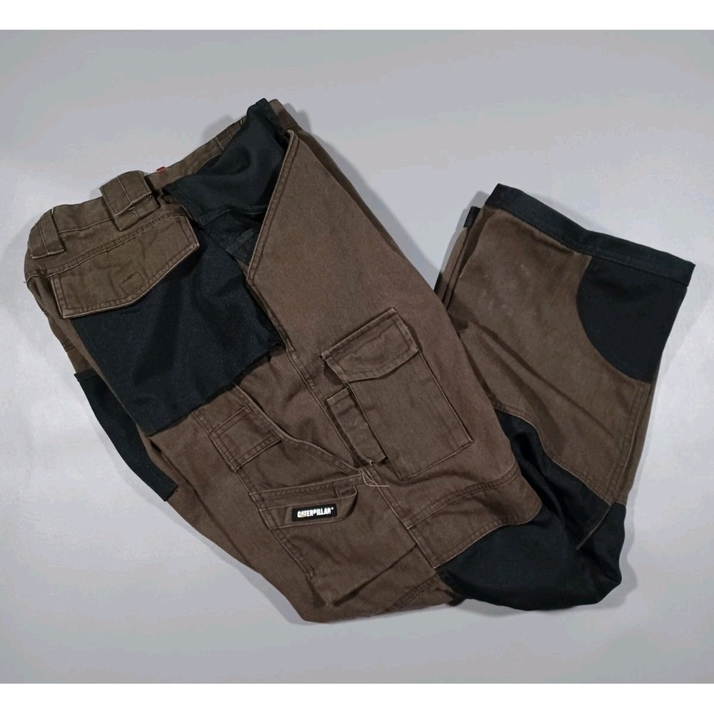 CAT Cargo Pants Mens 38x32 Brown Black Heavyweight Workwear